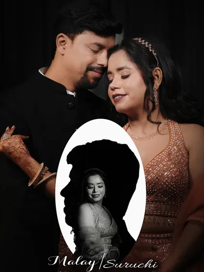 A creative silhouette portrait, with the bride's profile nested inside the groom's, symbolizing their union.