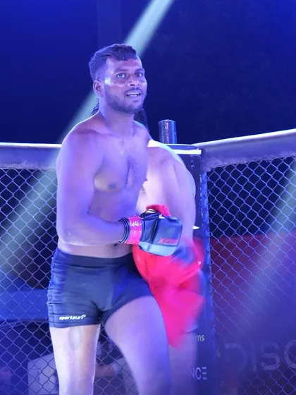 A victorious Manish after finishing his fight in the first round at ACS 9.