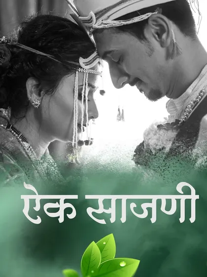 A timeless black and white portrait of a Maharashtrian couple, capturing their connection in a moment of quiet intimacy. The Marathi text "एक साजणी" signifies the journey of becoming beloved companions.