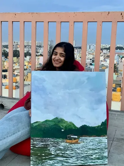 This painting captures the breathtaking view of Banasura Sagar Dam in Wayanad. I was so moved by the scenery that I had to translate the beauty my eyes saw onto the canvas. It's a piece of my heart.