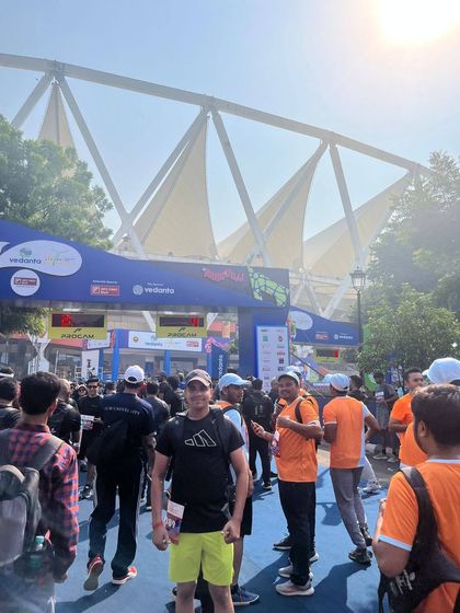 Taking in the pre-race environment.