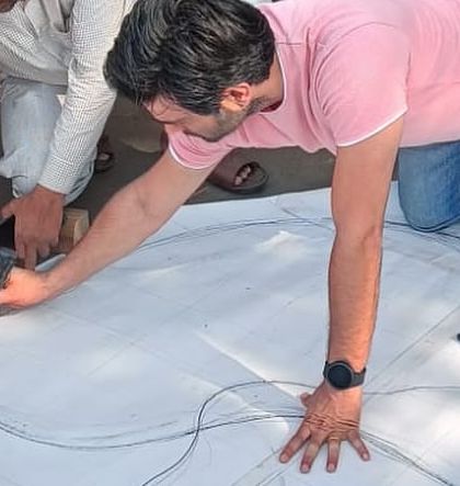 Another shot of the initial drawing process for the custom center table. This hands-on approach ensures every detail is perfect, from the initial concept to the finished piece.