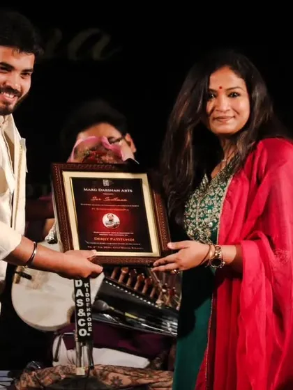 Receiving an award at a concert held in memory of the legendary Sarod Maestro Padma Bhushan Pandit Budhhadeb Dasgupta ji. It is humbling to be a part of events that honor the great masters.