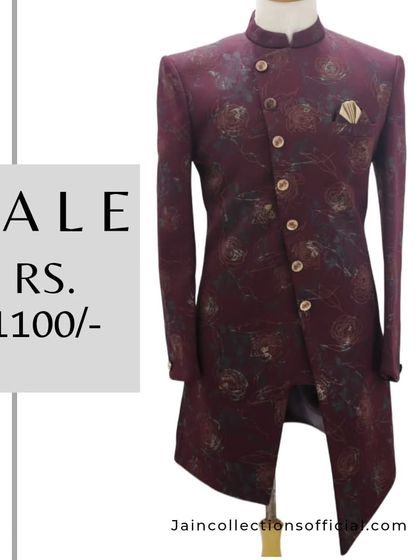 This stylish maroon printed Indo-Western sherwani is part of our big sale. Own this look for only Rs. 1100.