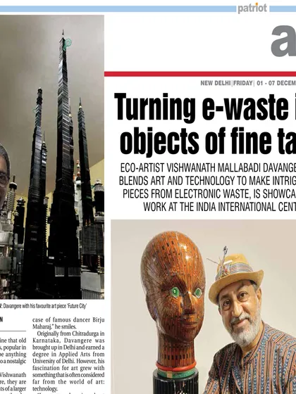 An article published in The Patriot, covering my work that blends art and technology to make intriguing art pieces from electronic waste.