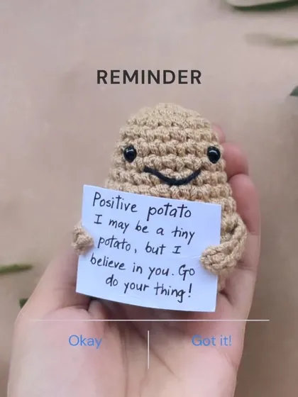 This is my 'Positive Potato,' a small but mighty reminder that you can do anything. Each one comes with a customizable motivational message, making it the perfect desk buddy or a thoughtful gift to lift someone's spirits.