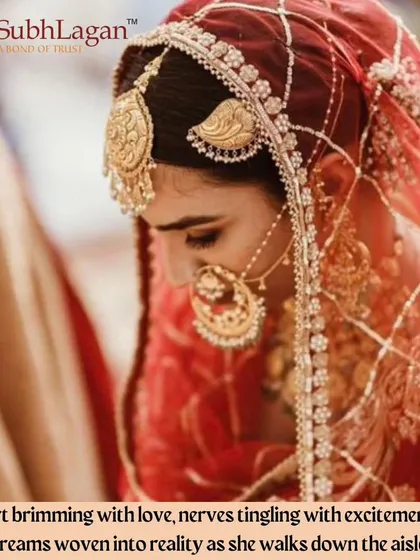 A close-up of a beautiful bride, adorned in traditional red and gold jewelry for her wedding day. We take pride in understanding the cultural nuances that are important to our Jain, Agrawal, and Maheshwari community clients.