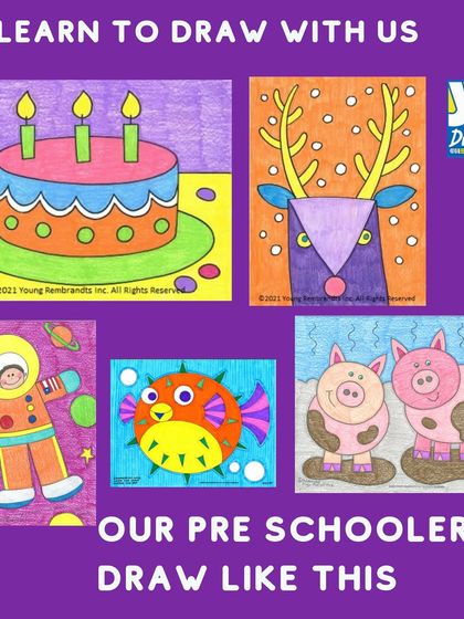 Look at what our preschoolers can draw. From birthday cakes and reindeer to astronauts and pigs, we teach them to create a wide variety of fun subjects using simple, foundational shapes.