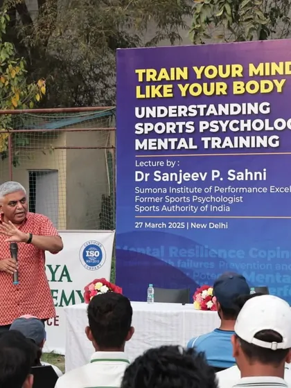 A close-up of Prof. (Dr.) Sanjeev P. Sahni leading a workshop on mental training. He guided our trainees on managing pressure, enhancing concentration, and overcoming performance anxiety.