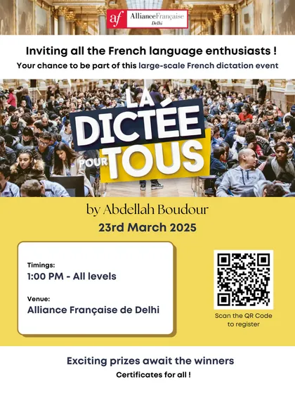 We are excited to host "La Dictée pour Tous," a large-scale French dictation event. It's a fun challenge for all levels with exciting prizes for winners.