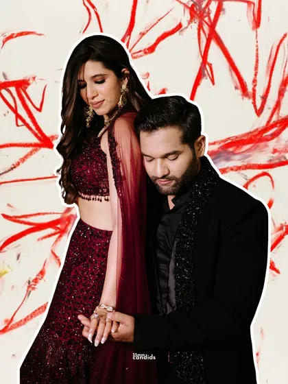 If ‘same energy’ was a relationship status, it would be them. A stylish portrait with a cool, abstract background edit that reflects the couple's modern vibe.