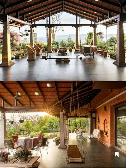 The wrap-around deck at the Varadarajan House is the heart of the home, designed for seamless indoor-outdoor living. With its stone pillars, traditional swings, and open vistas of the Coorg valley, this space is a testament to architecture that embraces its surroundings and encourages a life lived in harmony with nature.