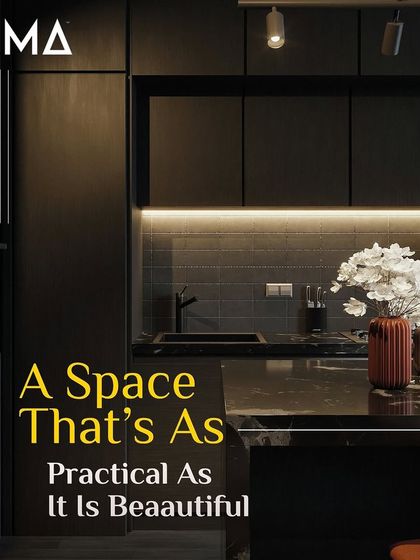 I create spaces that are as practical as they are beautiful. This dark, moody kitchen features handleless cabinets and under-cabinet lighting, providing a functional workspace that is also visually stunning.