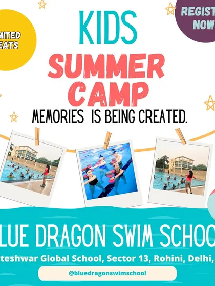Creating memories that last a lifetime. This polaroid style graphic showcases real moments from our summer camp, from poolside lessons to group fun in the water.