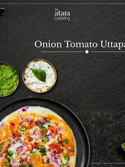 Onion Tomato Uttapam, a savoury pancake from South India. Topped with finely chopped onions and tomatoes, it's a light and healthy option for any meal.