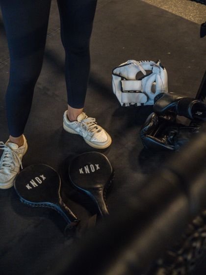Getting ready for a session. Our custom Knox focus mitts and pads are ready for another round of hard work in the ring.