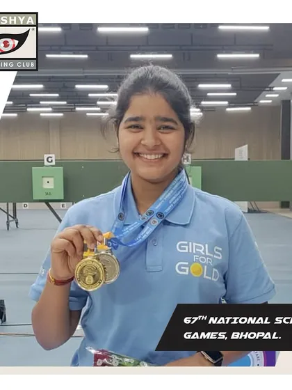 Mayuri Pawar with her medals from the 67th National School Games, where she won silver in the individual event and gold with her team.