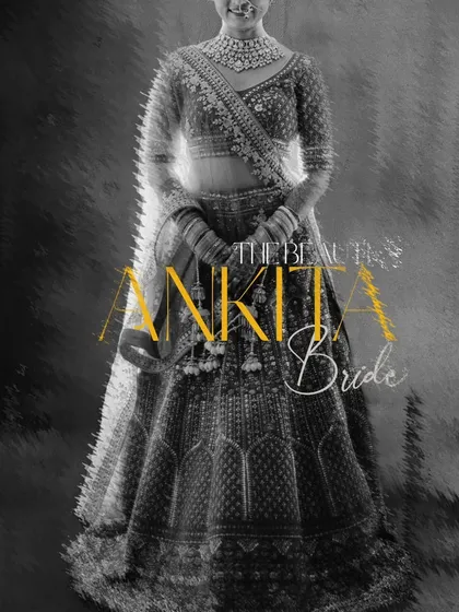 A stylized black and white portrait of the bride. The graphic treatment adds a modern and edgy feel to this full length shot.