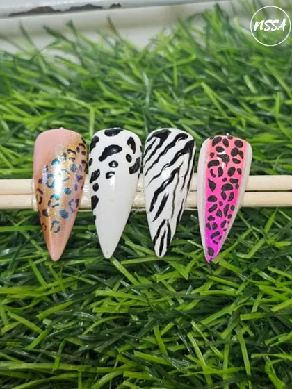 A walk on the wild side with this collection of animal print nail art. We teach various techniques to create realistic leopard, zebra, and cheetah prints.