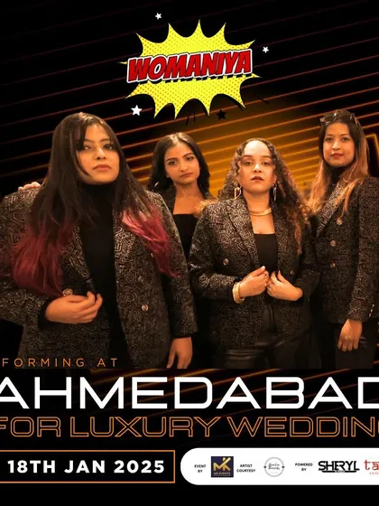 An announcement for a luxury wedding performance in Ahmedabad. Our presence is designed to elevate high-end events, providing a sophisticated and energetic musical experience.