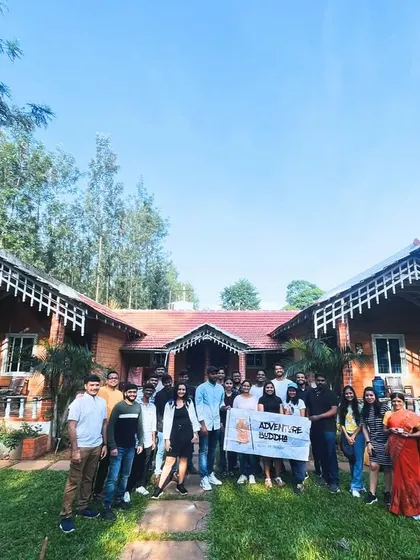 The full group at their Chikmagalur homestay.
