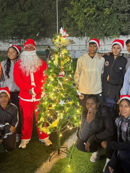 Our women's team celebrating Christmas with Santa and a festive tree. The spirit of joy and unity is always alive at our academy.