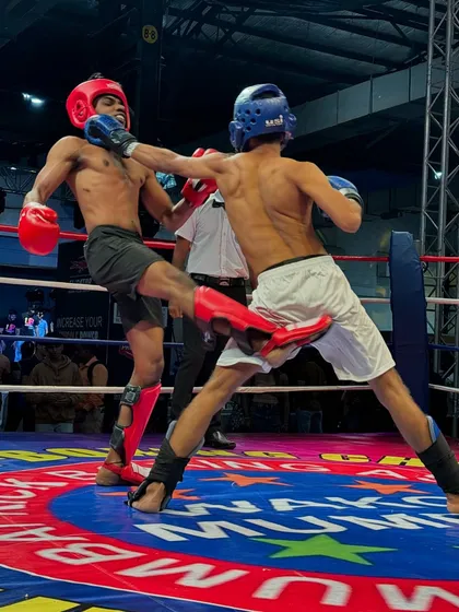 This is where all the hard work in the gym pays off. A perfectly timed kick from one of my fighters during a competitive kickboxing bout.