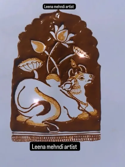 This piece is inspired by traditional Pichwai paintings, featuring a sacred cow and lotus flowers. It shows how we can translate other art forms into beautiful henna designs, a topic I love exploring with my students.