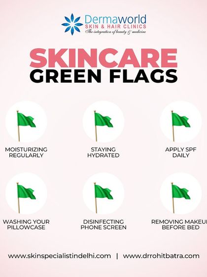These are the skincare 'green flags' I always tell my patients about. Simple habits like moisturizing, staying hydrated, applying SPF daily, and removing makeup before bed are the foundation of healthy, clear skin and prevent many common problems.