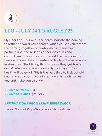 A weekly message for my dear Leo about finding balance and serenity. This reading encourages you to embrace the art of blending opposites, like work and play, with patience.