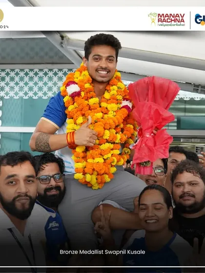 Our students and staff proudly welcoming the Indian shooting contingent from the Paris Olympic Games at the New Delhi airport, celebrating our national heroes.