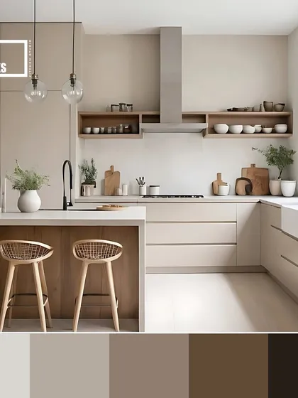 A warm, neutral color palette creates a calm and sophisticated atmosphere. This combination of beige, brown, and wood tones is timeless and inviting.