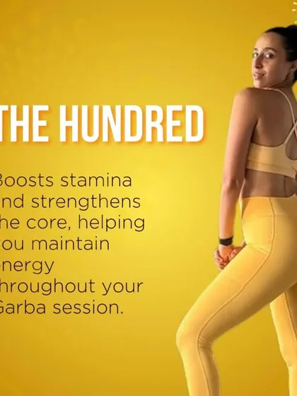 The Hundred is a classic Pilates exercise that boosts stamina and strengthens the core, helping you maintain energy throughout your Garba session.