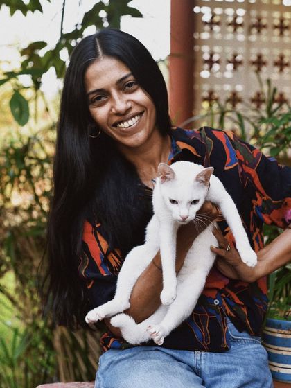 A candid moment of joy with a friend and her cat. Her smile is so genuine, and it’s a beautiful reminder of the comfort our furry friends bring us.