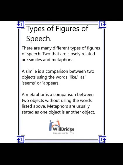 This graphic explains the difference between a simile and a metaphor. Knowing these literary devices can be helpful for the IELTS reading and writing sections.