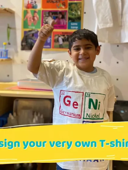 A young genius proudly shows off his custom-designed T-shirt. I love seeing kids combine their interests, like science and art, into one-of-a-kind creations.