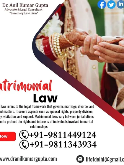 We provide expert legal guidance on matrimonial law, which governs the legal framework for marriage, divorce, property division, and spousal support. Our firm ensures that the rights and interests of individuals are protected within marital relationships.