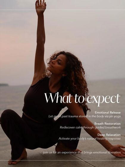 An informational graphic explaining what to expect from our "Healing from Within" workshop. The session focuses on emotional release through Yin Yoga, breath restoration, and deep relaxation.