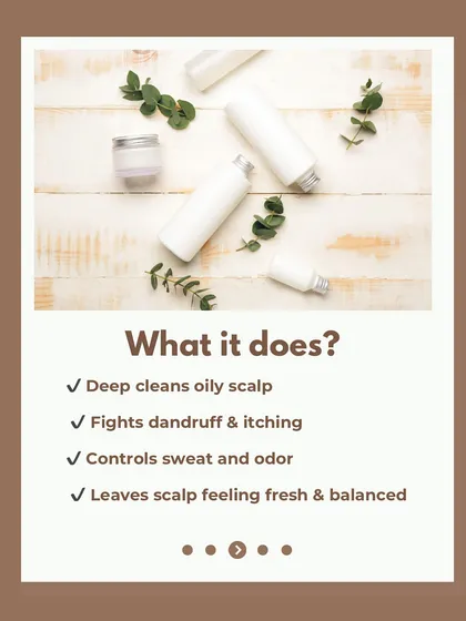This mask deep cleans an oily scalp, fights dandruff and itching, and controls sweat and odor, leaving your scalp feeling fresh and balanced.