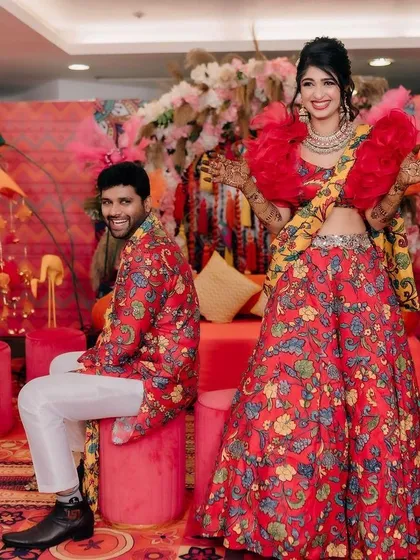 Actress Aditi Prabhudeva at her Mehendi event. The entire setup was a burst of color, reflecting the joyous celebration.