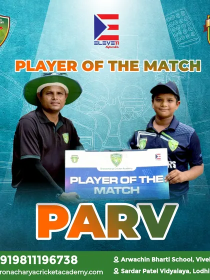 Parv, one of our young talents, proudly accepts his Player of the Match award. We believe in recognizing and encouraging excellence from the earliest stages of a player's journey.