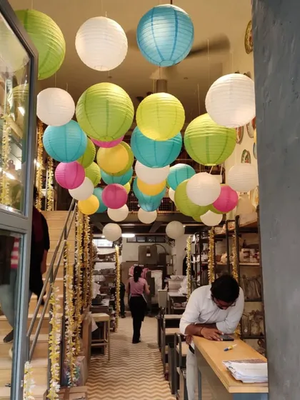 Our Nehru Place studio decorated with colorful lanterns, creating a festive and inspiring atmosphere for our students.