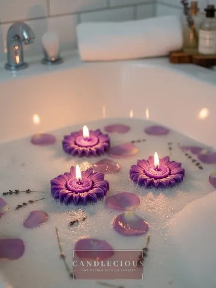 Create a relaxing bath experience with my floating sunflower candles. Scented with lavender, they turn any bath into a luxurious floral soak.