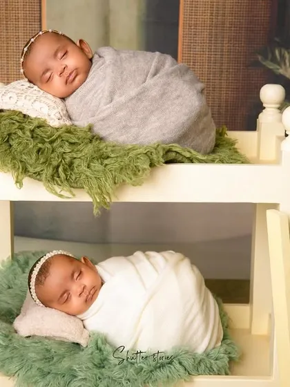 Double the joy, double the cuteness! I specialize in newborn twin photography, ensuring both babies are posed safely and beautifully, like these two sleeping soundly in their own little bunk beds.