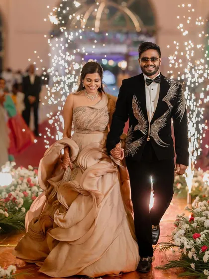 Making an entrance that lights up the night. Sumana and Anvay's reception was nothing short of a movie scene, and we were there to capture every spark of their grand celebration.