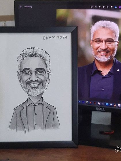 A sharp, professional black and white caricature gift.