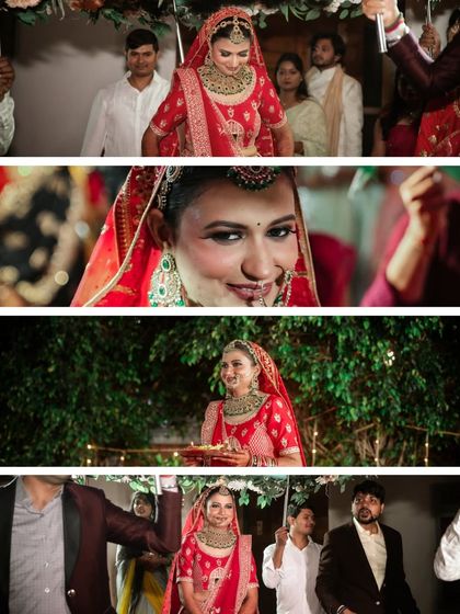 A filmstrip-style collage of the bride's grand entrance. I focus on capturing the anticipation and emotion from multiple angles as she makes her way to the stage.