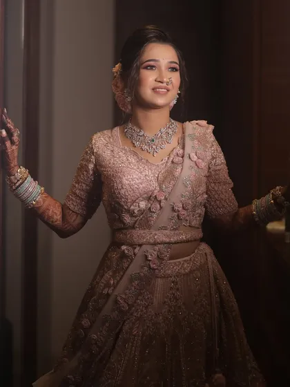 The bride ready to make her entrance, looking poised and beautiful.