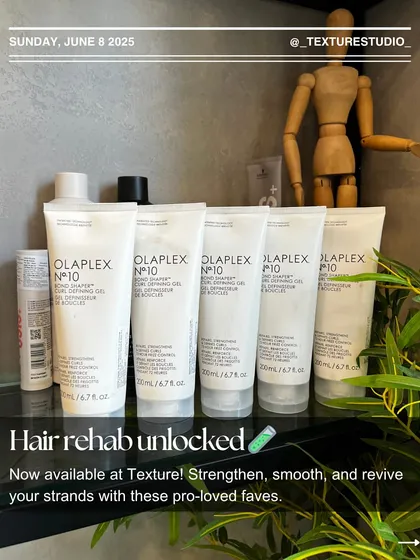 Hair rehab unlocked. We are now stocking Olaplex No. 10 Bond Shaper, a pro-loved favorite for strengthening, smoothing, and reviving your strands.