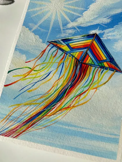 "For you, a thousand times over." A close-up of my colorful kite painting, which always reminds me of that famous book quote.